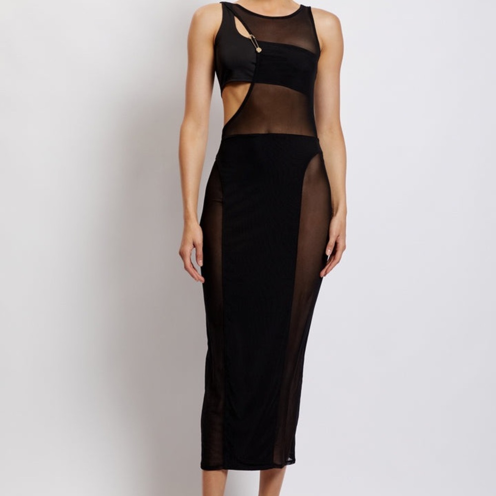 NWT Meshki Chelsea Mesh Cut Out Midi Dress Black